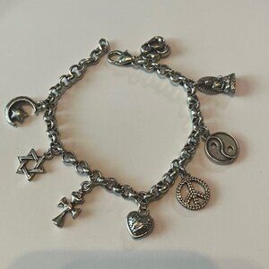 LIKE NEW > Brighton Silver Charm Bracelet – Symbols of Faith & Unity